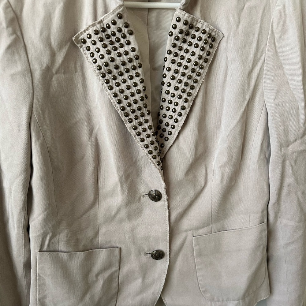 Banana Republic Heritage Cream Tan Khaki Bronze Studded Blazer, Size 6 - Picture 8 of 9